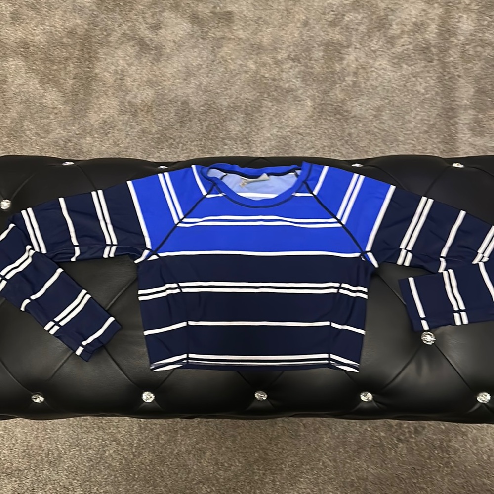 Athlete swim top royal blue, white and black